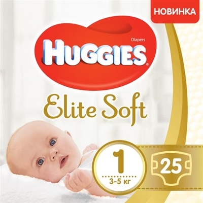 Подгузники Huggies Elite Soft детские, размер 1, 3-5 кг, 25 шт