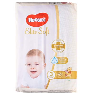 Подгузники Huggies Elite Soft детские, размер 3, 5-9 кг, 40 шт