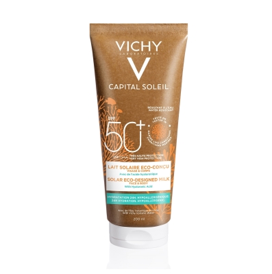 Молочко солнцезащитное Vichy Capital Soleil Solar Eco-Designed Milk увлажняющее для кожи лица и тела SPF 50+, 200 мл