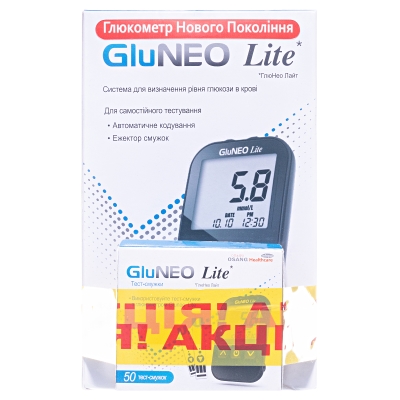 Глюкометр GluNeo Lite + тест-полоски Gluneo Lite, 50 штук