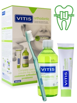 Набор Dentaid Vitis Orthodontic зубная паста 100 мл + ополаскиватель 500 мл + щетка 1 шт