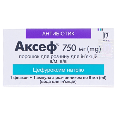 Аксеф порошок для р-ра д/ин. по 750 мг №1 во флак. с р-лем