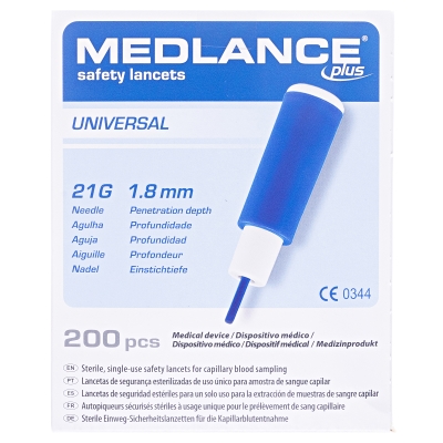 Ланцеты Medlance Plus Universal автоматические, стерильные G21 (синий), 200 штук