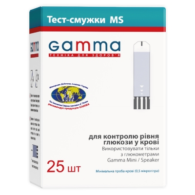 Тест-полоски Gamma MS Mini/Speaker для глюкометра, 25 штук