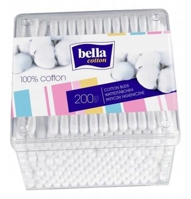 Палочки ватные гигиенические Bella Cotton, пластиковая прямоугольная упаковка, 200 штук