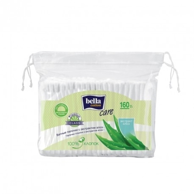 Палочки ватные гигиенические Bella Cotton Care с экстрактом алоэ, полиэтиленовая упаковка, 160 штук
