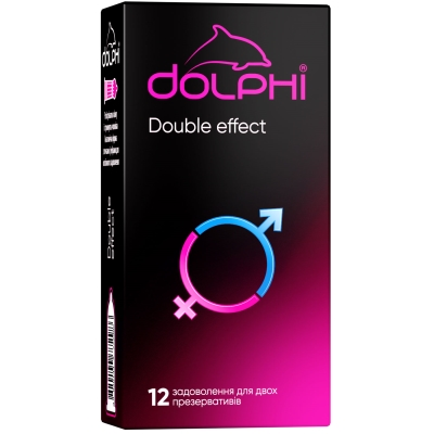 Презервативы латексные Dolphi Double effect с ребрами и точками и двумя видами смазки: разогревающая и анастетик, 12 штук