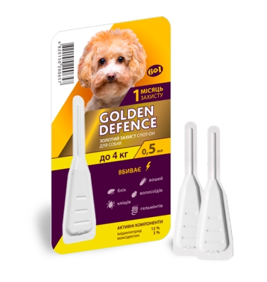 Капли на холку Palladium Golden Defence от паразитов для собак весом до 4 кг, 1 пипетка