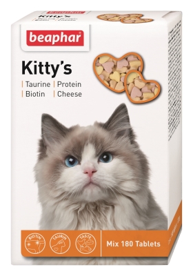 Лакомство для кошек Beaphar Kitty's Mix с таурином и биотином, сыром и протеином, 180 таблеток