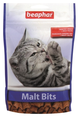 Лакомство для кошек Beaphar Malt Bits подушечки с мальт-пастой для выведения шерсти из желудка, 150 г