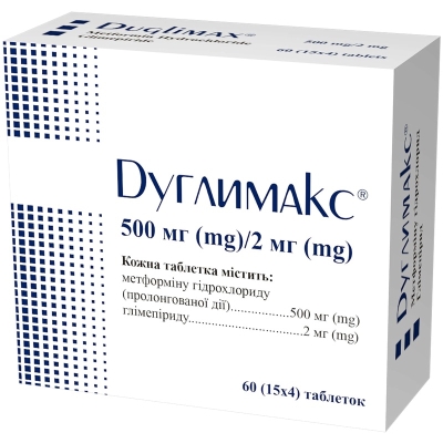 Дуглимакс таблетки по 500 мг/2 мг №60 (15х4)