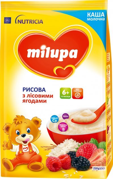 Каша молочная Milupa рисовая с лесными ягодами для детей с 6 месяцев, 210 г