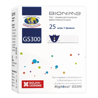 Тест-полоски Bionime Rightest GS300 для глюкометра, 25 штук