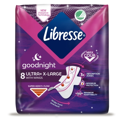 Прокладки гигиенические Libresse Goodnight Ultra Extra Large с крылышками, 8 штук
