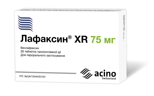 Лафаксин XR Асино таблетки прол./д. по 75 мг №28 (14х2)