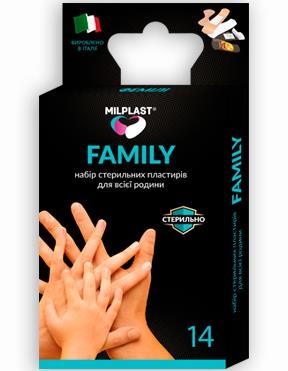 Набор пластырей бактерицидных Milplast FAMILY универсальных для всей семьи, 14 штук