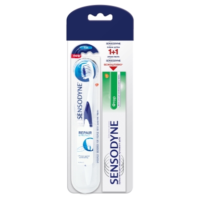 Набор Зубная щетка Sensodyne Восстановление и защита + Зубная паста Sensodyne Фтор, 50 мл