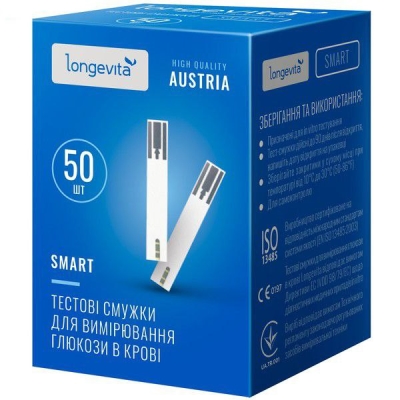 Тест-полоски Longevita Smart для глюкометра, 50 штук