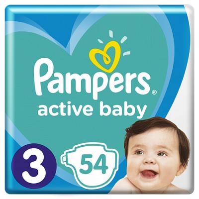 Подгузники детские Pampers Active Baby размер 3, 6-10 кг, 54 штуки