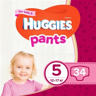 Подгузники-трусики Huggies Pants детские, для девочек, размер 5, 12-17 кг, 34 шт