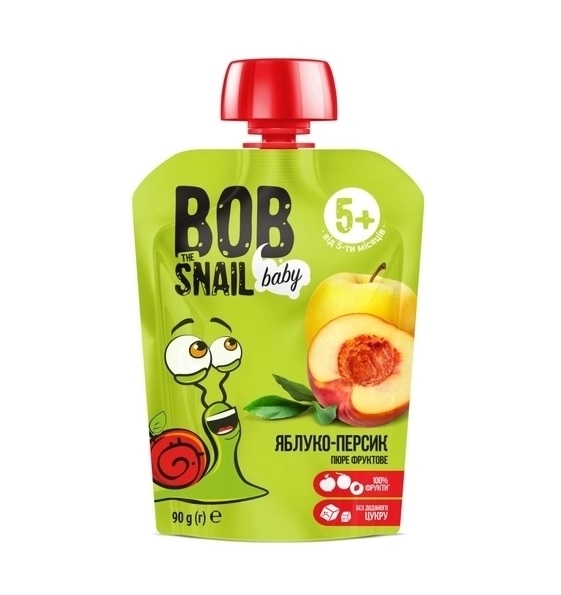 Пюре фруктовое Bob Snail Baby для детей с 5 месяцев Яблоко-Персик, 90 г