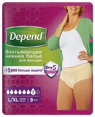 Впитывающее белье Depend для женщин, размер L/XL, 9 штук : инструкция +  цена в аптеках | Tabletki.ua