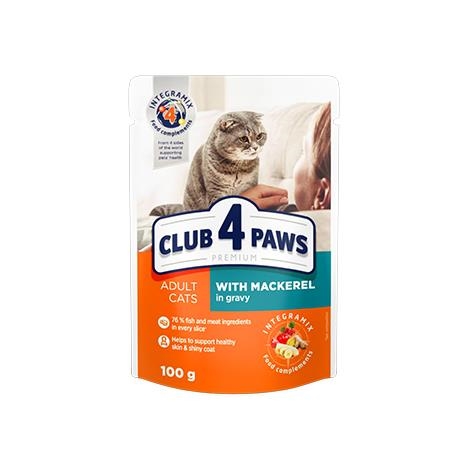 Корм влажный Club 4 Paws для взрослых кошек с макрелью в соусе, 100 г