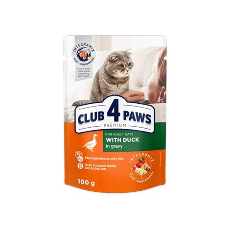 Корм влажный Club 4 Paws для взрослых кошек с Уткой в ??соусе Премиум, 100 г