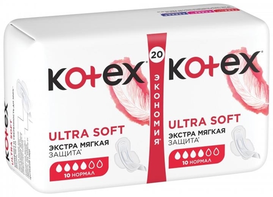 Прокладки гигиенические Kotex Ultra soft, нормал, мягкая поверхность, 20 штук