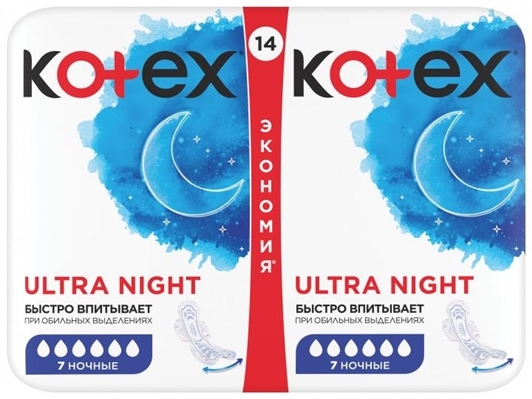 Прокладки гигиенические Kotex Ultra, ночные, сеточка, 14 штук
