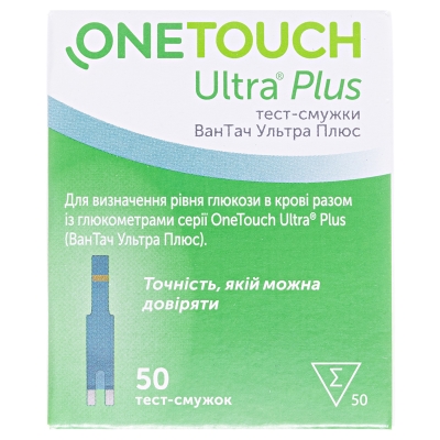 Тест-полоски One Touch Ultra Plus для глюкометра, 50 штук