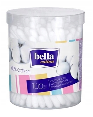 Палочки ватные гигиенические Bella Cotton пластиковая круглая упаковка, 100 штук