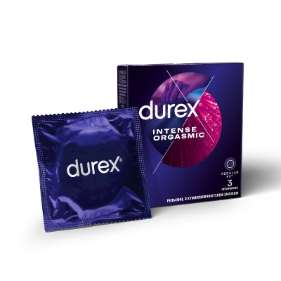 Презервативы латексные Durex Intense Orgasmic рельефные, со стимулирующим гелем-смазкой, 3 штуки