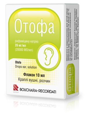 Отофа капли уш., р-р 26 мг/мл (20000 МЕ/мл) по 10 мл во флак.