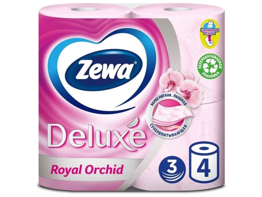 Туалетная бумага Zewa Deluxe Delicate Care Орхидея трехслойная, 4 рулона