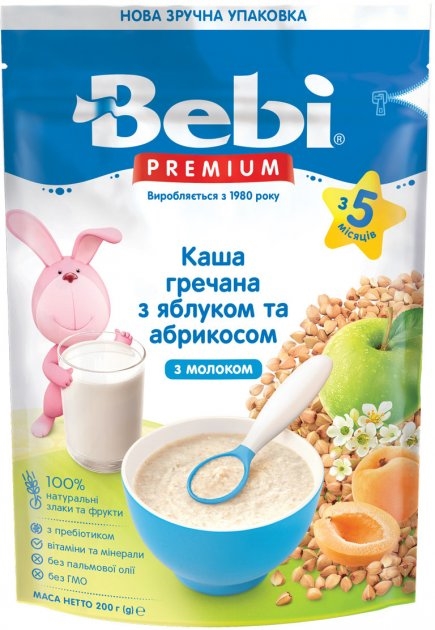 Каша молочная Bebi Premium Гречневая с курагой и яблоком, с 5 месяцев, 200 г