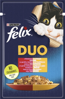 Корм влажный для кошек Purina Felix Fantastic Duo кусочки в желе с говядиной и птицей, 100 г
