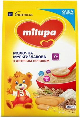 Каша молочная Milupa мультизлаковая с печеньем для детей от 7 месяцев, 210 г