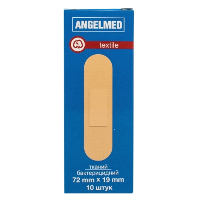 Пластырь медицинский Angelmed бактерицидный на тканевой основе 19 мм х 72 мм, 10 штук