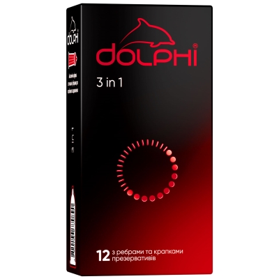 Презервативы Dolphi Три в одном из точками и ребрами, 12 штук