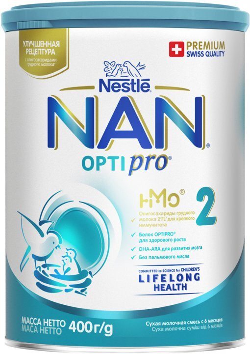 Смесь сухая молочная NAN 2 Optipro с олигосахаридом 2'FL для детей с 6 месяцев, 400 г