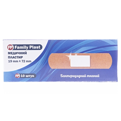 Пластырь медицинский «FP Family Plast» бактерицидный на тканевой основе 19 мм х 72 мм, 10 штук