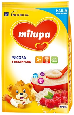 Каша молочная Milupa рисовая с малиной для детей с 5 месяцев, 210 г