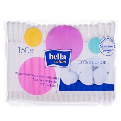 Палочки ватные гигиенические Bella Cotton, полиэтиленовая упаковка, 160 штук