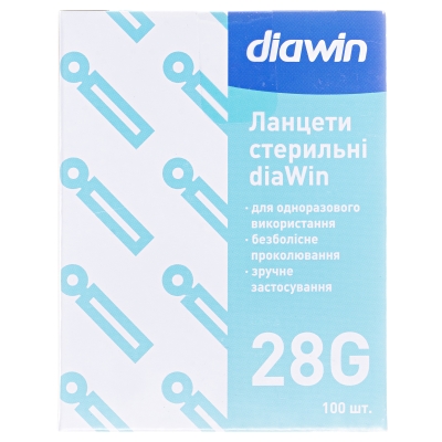 Ланцеты Diawin медицинские, стерильные G28, 100 штук