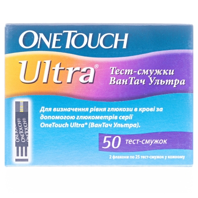 Тест-полоски One Touch Ultra для глюкометра 50 штук (2х25)