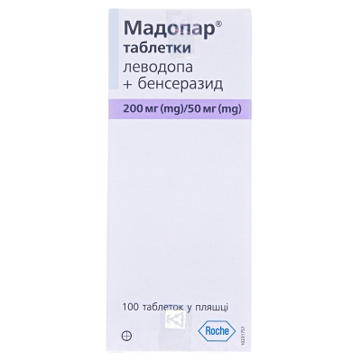 Мадопар таблетки по 200 мг/50 мг №100 в бутыл.
